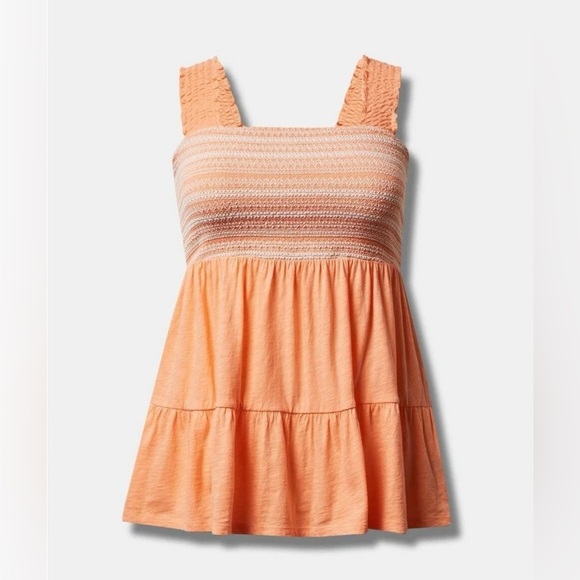 Torrid 4 Plus Smocked Babydoll Blouse Peach Ruffle Strap Cottagecore Festival - Picture 14 of 14